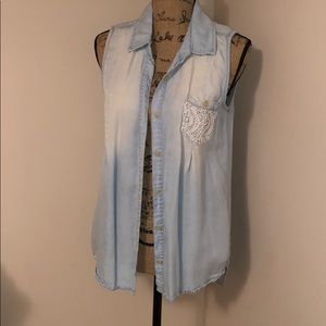 Jean Material Sleeveless Button Up Vest